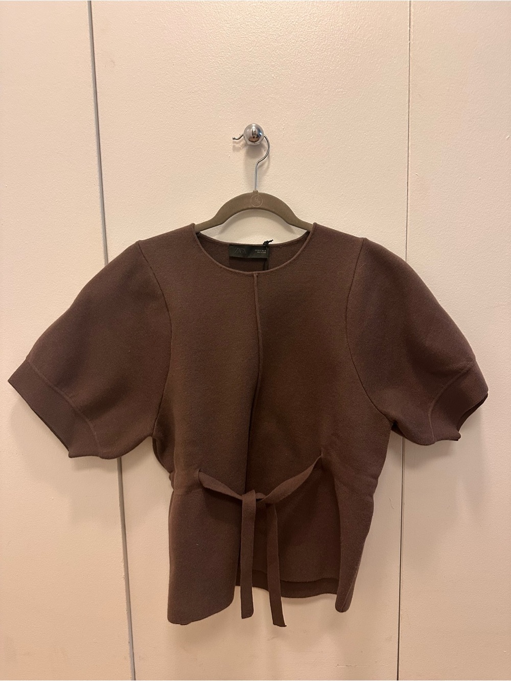 NEW Zara Brown Belted Tie Waist Top Sweater Small